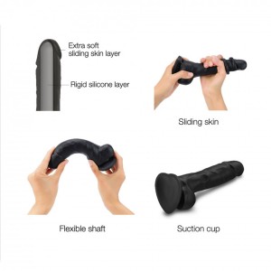 Strap-on-me dildo realistyczne przesuwane – 20 cm, czarne, podwójna gęstość - 3