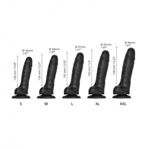 Strap-on-me dildo realistyczne przesuwane – 20 cm, czarne, podwójna gęstość - 4