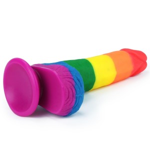 Prider dildo realistyczne z przyssawką – 19 cm, kolor flagi dumy, ultra miękkie - 4