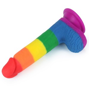 Prider dildo realistyczne z przyssawką – 19 cm, kolor flagi dumy, ultra miękkie - 5