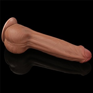 King Cock dildo realistyczne dwuwarstwowe z przyssawką – 29 cm, brązowe, super realistyczne - 5