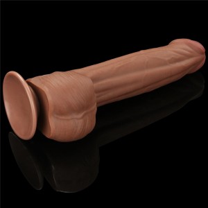 King Cock dildo realistyczne dwuwarstwowe z przyssawką – 29 cm, brązowe, super realistyczne - 6