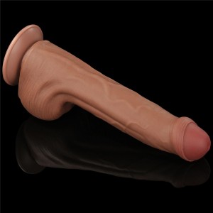 King Cock dildo realistyczne dwuwarstwowe z przyssawką – 29 cm, brązowe, super realistyczne - 7