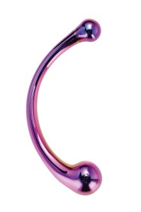 Glamour Glass dildo szklane zakrzywione – 17 cm, kolor baniek mydlanych, podwójnie zakończone - 2