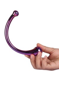 Glamour Glass dildo szklane zakrzywione – 17 cm, kolor baniek mydlanych, podwójnie zakończone - 4