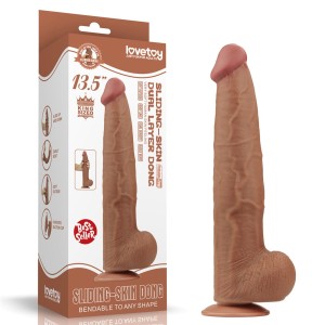 King Sized dildo realistyczne dwuwarstwowe – 34 cm, brązowe, ślizgająca się skóra