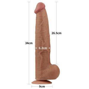 King Sized dildo realistyczne dwuwarstwowe – 34 cm, brązowe, ślizgająca się skóra - 3