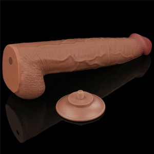 King Sized dildo realistyczne dwuwarstwowe – 34 cm, brązowe, ślizgająca się skóra - 8