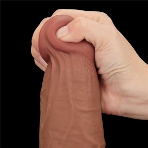 King Sized dildo realistyczne dwuwarstwowe – 34 cm, brązowe, ślizgająca się skóra - 11
