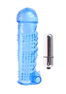 Textured Sleeve & Bullet Blue nakładka na penisa – wibrująca - 1
