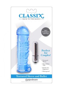 Textured Sleeve & Bullet Blue nakładka na penisa – wibrująca - 2