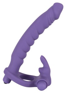 Silicone Strap-on pierścień wibrujący z królikiem i mini wibratorem - 2
