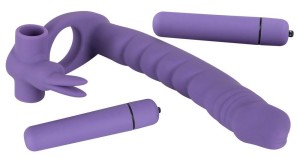 Silicone Strap-on pierścień wibrujący z królikiem i mini wibratorem - 5