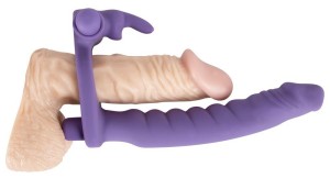 Silicone Strap-on pierścień wibrujący z królikiem i mini wibratorem - 6