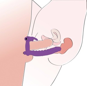 Silicone Strap-on pierścień wibrujący z królikiem i mini wibratorem - 7