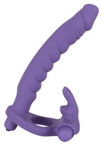 Silicone Strap-on pierścień wibrujący z królikiem i mini wibratorem - 8