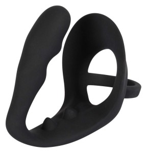 Black Velvets pierścień erekcyjny z zatyczką analną i mostkiem na krocze - 2