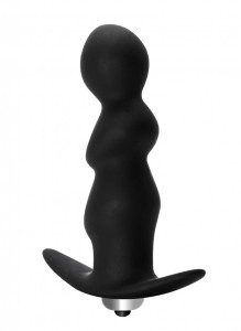 Spiral analny korek wibrujący silikonowy czarny ryflowany 9,5 cm - 2