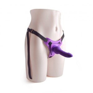 Strap-on z uprzężą – regulowany, realistyczny, 14 cm, fioletowy - 1