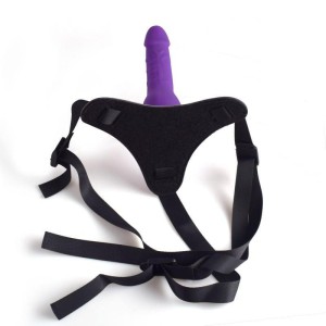 Strap-on z uprzężą – regulowany, realistyczny, 14 cm, fioletowy - 4