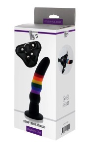 strap-on silikonowy – regulowana uprząż, tęczowy Pride, 17 cm - 1
