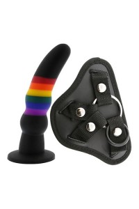 strap-on silikonowy – regulowana uprząż, tęczowy Pride, 17 cm - 2