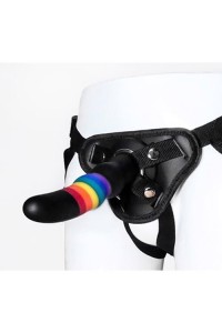 strap-on silikonowy – regulowana uprząż, tęczowy Pride, 17 cm - 3