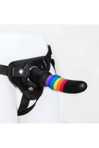strap-on silikonowy – regulowana uprząż, tęczowy Pride, 17 cm - 4