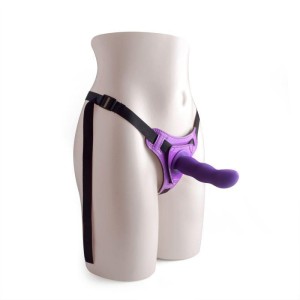 Strap-on regulowany z uprzężą – silikonowy, fioletowy, 10,5 cm - 1