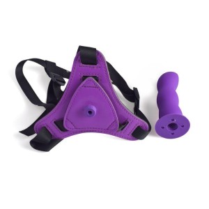 Strap-on regulowany z uprzężą – silikonowy, fioletowy, 10,5 cm - 3