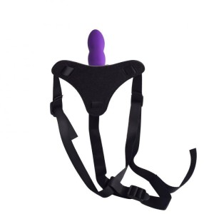 Strap-on regulowany z uprzężą – silikonowy, fioletowy, 10,5 cm - 5