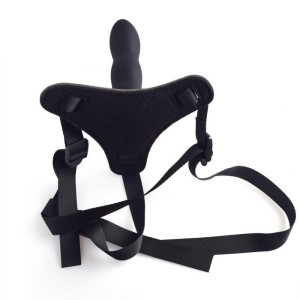 Strap-on z uprzężą – regulowany, silikonowy, 10,5 cm, czarny - 3