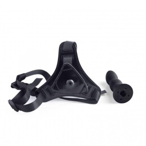 Strap-on z uprzężą – regulowany, silikonowy, 10,5 cm, czarny - 6