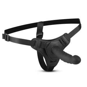 Strap-on silikonowy z uprzężą – regulowane paski, 13 cm, czarny - 1