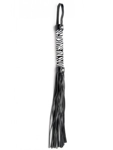 White Small Leopard Flogger pejcz – skóra PU, drewniana rączka - 2