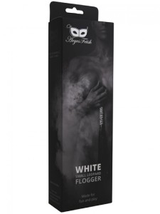 White Small Leopard Flogger pejcz – skóra PU, drewniana rączka - 3