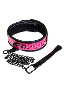 Sinful Collar Pink obroża BDSM regulowana – z ciężką smyczą - 1