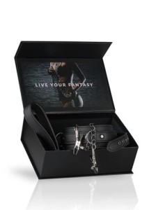 Obroża BDSM skórzana regulowana – z łańcuszkiem do sutków, czarna - 7