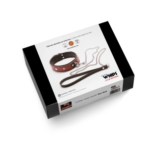 Wiązania-WHIPS obroża skórzana ze smyczą – koniakowa, z ćwiekami - 3