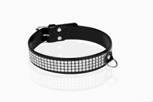 WHIPS Vegan obroża regulowana – czarna, 3 cm, z kryształkami - 2