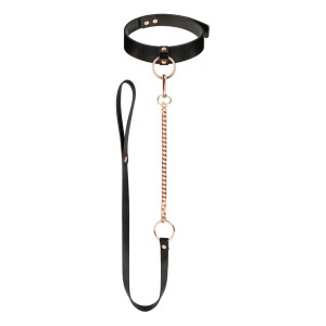 Rosy Gold Collar with Leash obroża BDSM – odpinana smycz, czarna - 1