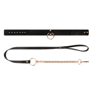Rosy Gold Collar with Leash obroża BDSM – odpinana smycz, czarna - 5