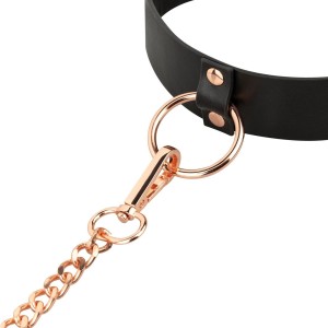 Rosy Gold Collar with Leash obroża BDSM – odpinana smycz, czarna - 6