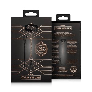 Rosy Gold Collar with Leash obroża BDSM – odpinana smycz, czarna - 7