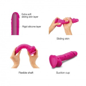 Strap-on-me dildo realistyczne przesuwane – 18 cm, fuksja, podwójna gęstość - 3