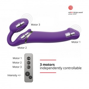 Strap-on wibrujący z pilotem – silikonowy, wodoodporny, L, fioletowy - 4