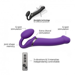 Strap-on wibrujący z pilotem – silikonowy, wodoodporny, L, fioletowy - 5