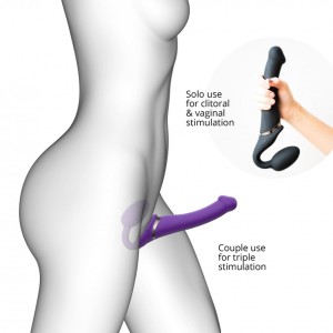 Strap-on wibrujący z pilotem – silikonowy, wodoodporny, L, fioletowy - 6
