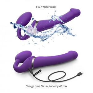 Strap-on wibrujący z pilotem – silikonowy, wodoodporny, L, fioletowy - 7