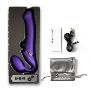 Strap-on wibrujący z pilotem – silikonowy, wodoodporny, L, fioletowy - 9